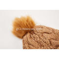 Κορίτσι Πλεκτό Καλώδιο Faux Fur Pompom Beanie Cap